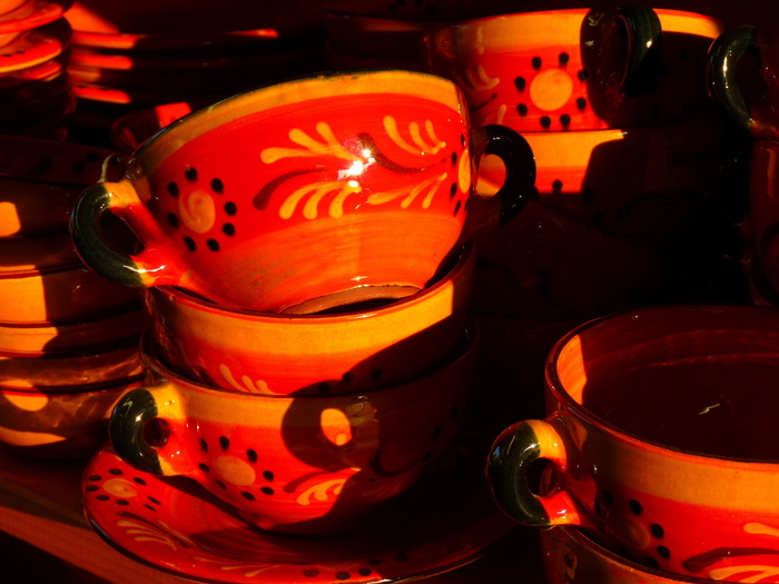 橙色和黑色、花卉、陶瓷、茶杯、壶、罐、易碎品、器皿