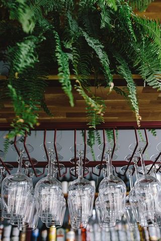 挂在支架上的一大串酒杯