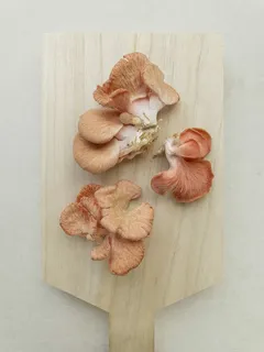 棕色木质砧板上的粉红色花瓣花朵 棕色木质砧板上的粉红色花瓣花朵
