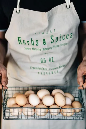 装有新鲜农场鸡蛋的铁丝网篮子