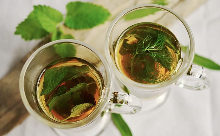 照片，两个，透明，茶杯，草药茶，草药，T恤，薄荷