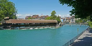瑞士、thun、aare、division、weir、covered、river、water