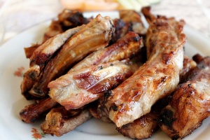 盘子，烤，鸡肉，排骨，烧烤排骨，火上排骨，烤肉串，油炸肉