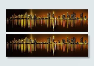 轮廓，高层，建筑，夜间，迈阿密，佛罗里达，市中心，城市景观