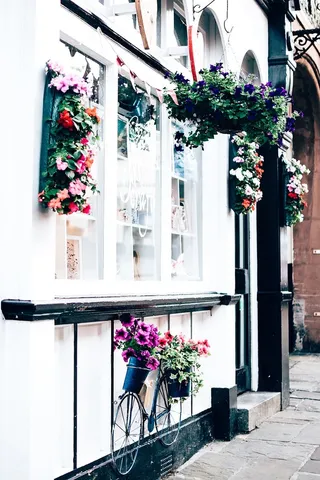 停在窗下栏杆旁的自行车