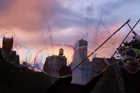 美国，纽约，街道，水，公园，泡泡，纽约，城市