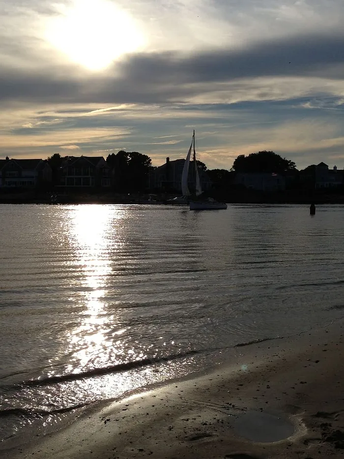 夜晚，科德角，帆船，海湾，黄昏，柔和的光线，水，反射