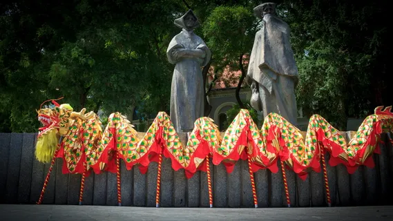 中国, 龙, 黄色, 红色, 雕像, 功夫, 展览, 城市