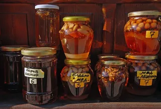 保加利亚、梅尔尼克、罐子、蜂蜜、成分、西里尔语、坚果、容器