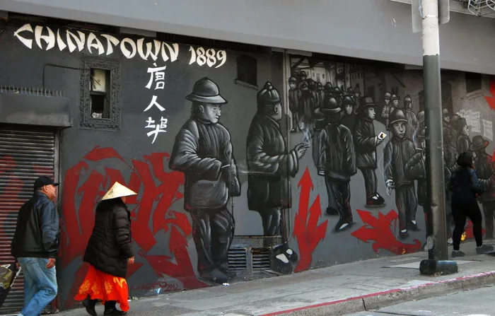 sf唐人街、壁画、旧时代、建筑、城市、全长、人物、服装