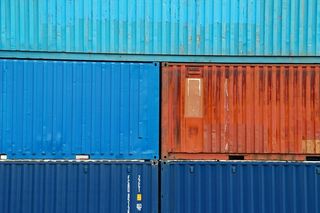 集装箱，颜色，橙色，蓝色，背景，运输，货柜，货运