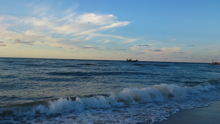 大海、日落、假日、天空、海岸、海浪、海滩、全景