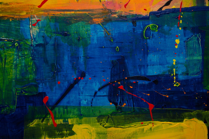 蓝色和多色抽象绘画