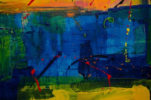 蓝色和多色抽象绘画