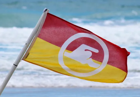 旗帜，风险，坏，禁令，救生员，值班，坏禁令，值班救生员