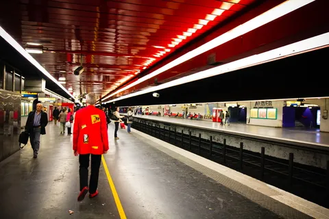 法国, 巴黎, 车站, 火车, 地下, 红色, 地铁, 城市