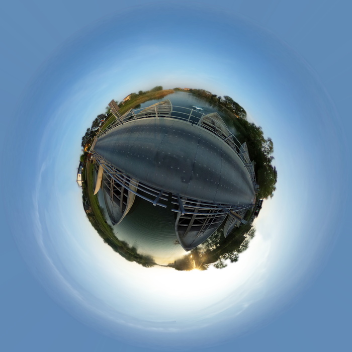 行星，船，桥，码头，河，船，球体，360°
