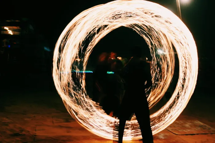 印度, Majorda, 火, fireance, 运动模糊, 黄色和黑色, 一个人, 纺纱