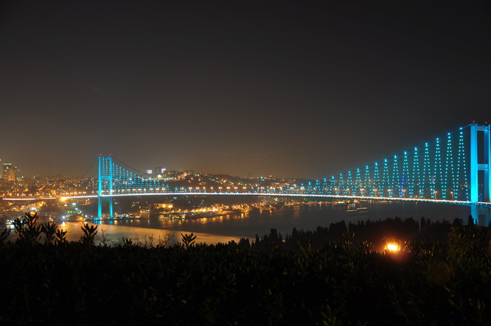 博斯普鲁斯海峡大桥, 土耳其, 博斯普鲁斯海峡大桥, 桥, 夜, 灯, 城市, 市容, 夜灯