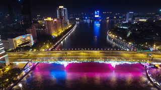 广州，解放桥，夜景，夜景、交通、城市景观、街道、公路