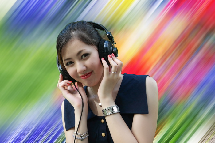 女孩，女人，微笑，耳机，年轻，亚洲人，快乐，脸