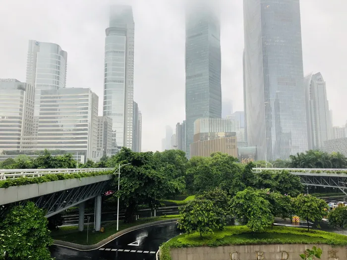广州，天桥，雾，城市，建筑结构，建筑外观，办公楼外观