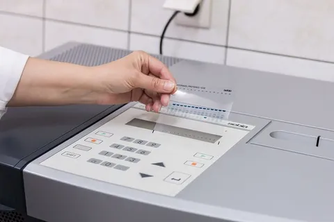 人、手、纸、旁边、机器、实验室、分析、诊断