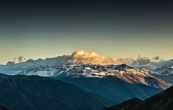 山，山，喜马拉雅山，风景，日出，云，天空，太阳