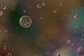 水中油, 油眼, 液体, 摘要, 质地, 宏观, 油, 关闭