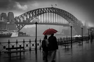 悉尼, 澳大利亚, ​​环形码头, 多云, 冬天, 冷, 穆迪, 桥
