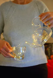 女人，花环，仙女，杯子，茶杯，灯，圣诞节，概念