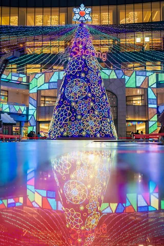 *，台北，统一百货，圣诞树，倒影，照明，庆祝，装饰