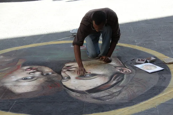 艺术家, 街, 图稿, 粉笔, 肖像, 人, 水, 一个人