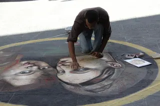 艺术家, 街, 图稿, 粉笔, 肖像, 人, 水, 一个人