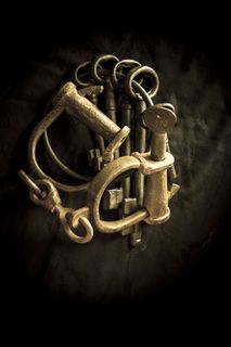 钥匙、手铐、深褐色、犯罪、逮捕、司法、旧的、古老的
