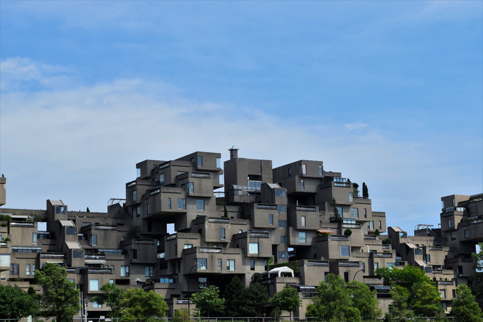 灰色，涂漆，建筑，蓝色，天空，栖息地67，栖息地，蒙特利尔