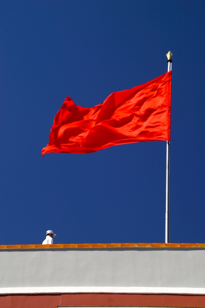 红色，旗帜，挥舞，旗杆，蓝色，天空，*，旗杆