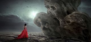 幻想，神秘，女人，衣服，红色，脸，根，木头