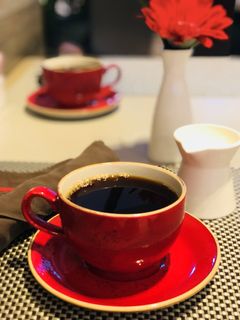 咖啡、平静、早晨、红色、早餐、爱、宁静、活力