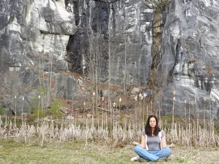 女人，冥想，在旁边，岩石山，冥想，和平，放松，放松