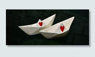 两个，白色，纸船，纸船，纸，折叠，心，两个