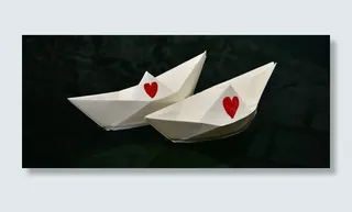 两个，白色，纸船，纸船，纸，折叠，心，两个