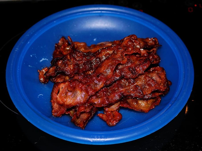 早餐，培根，猪，平底锅，火腿，油腻，美味，酥脆