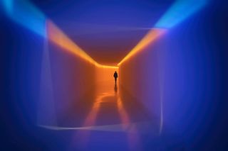 人、步行、隧道、橙色、蓝色、灯光、数字、壁纸