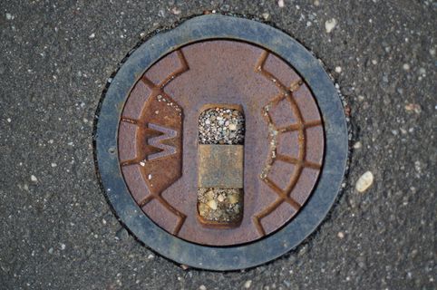 消防栓、道路、沥青、街道、污水、高角度视图、下水道、人孔