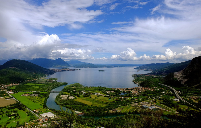 湖，环绕，山脉，拉戈马焦雷，意大利，远景，verbania，stresa