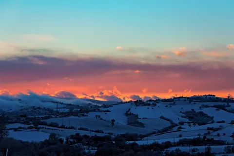 冬季、日落、降雪、意大利、景观、自然、品牌、山脉