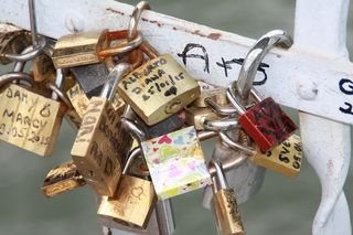 巴黎，法国，坎达多斯，塞纳，爱，锁，挂锁，爱锁