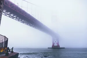 红色，金属桥，雾，天气，黑色，链接，桥，中间