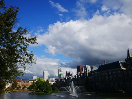 Pond，Skyline，出纳，Hofvijver，Skyline出纳，海牙，住宅，纪念碑